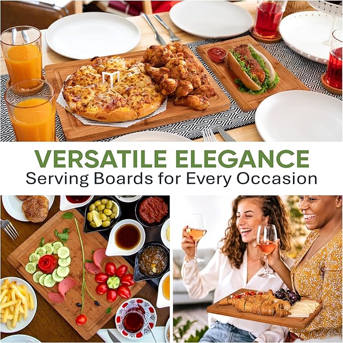 MelBell Bamboo Cutting Board Set Of 3 for Kitchen - Wooden Chopping Boards with Juice Groove - Wood Serving Board for Meat, Vegetables, Cheese