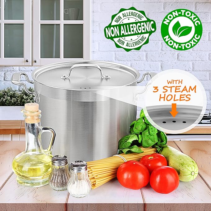 NutriChef Stainless Steel Cookware Stockpot - 14 Quart, Heavy Duty Induction Pot, Soup Pot with Stainless Steel Lid, Gas, Induction, Ceramic, Glass and Halogen Cooktops Compatible - NCSPT14Q