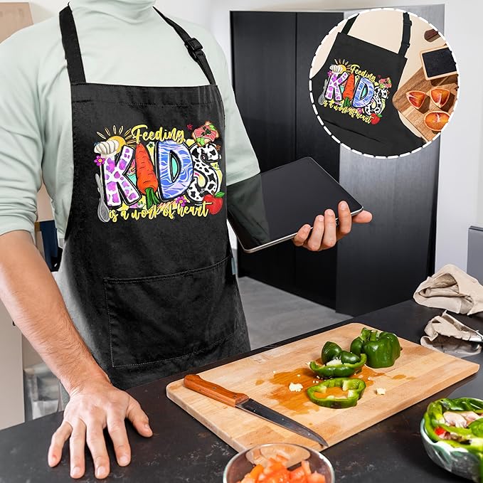 Funny Cafeteria Crew Aprons with Pockets, Cafeteria Worker Staff Appreciation Gifts