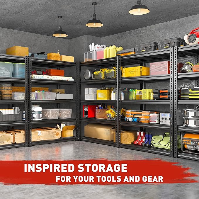 REIBII Garage Shelving 72" H Storage Shelves, 5-Tier Metal Shelving Adjustable Shelfs, Storage Shelves Heavy Duty Load 2500 LBS for Warehouse, Basement, Pantry, 72" H x36 W x18 D, 2 Pack