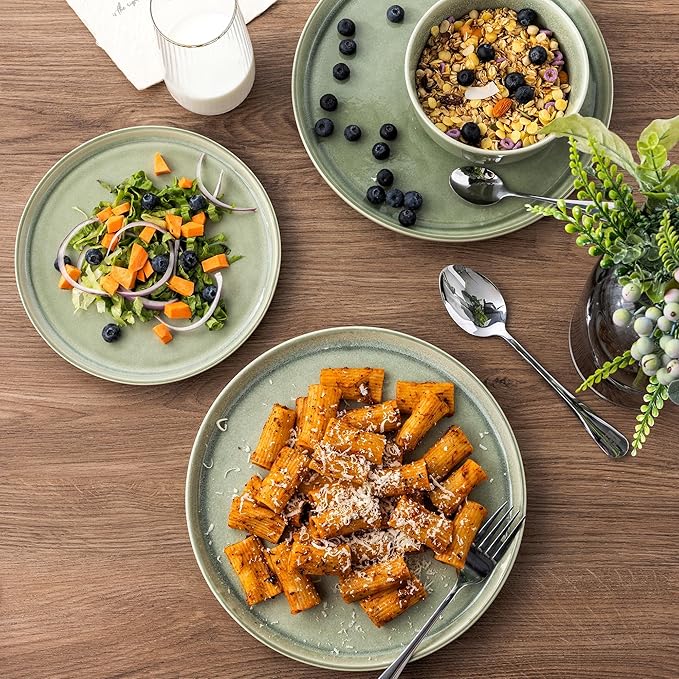 AmorArc Stoneware Dinnerware Sets,Round Reactive Glaze Ceramic Plates and Bowls Sets,Highly Scrath Resistant | Dishwasher & Microwave Safe,Service for 8 Dishes Set (24pc)