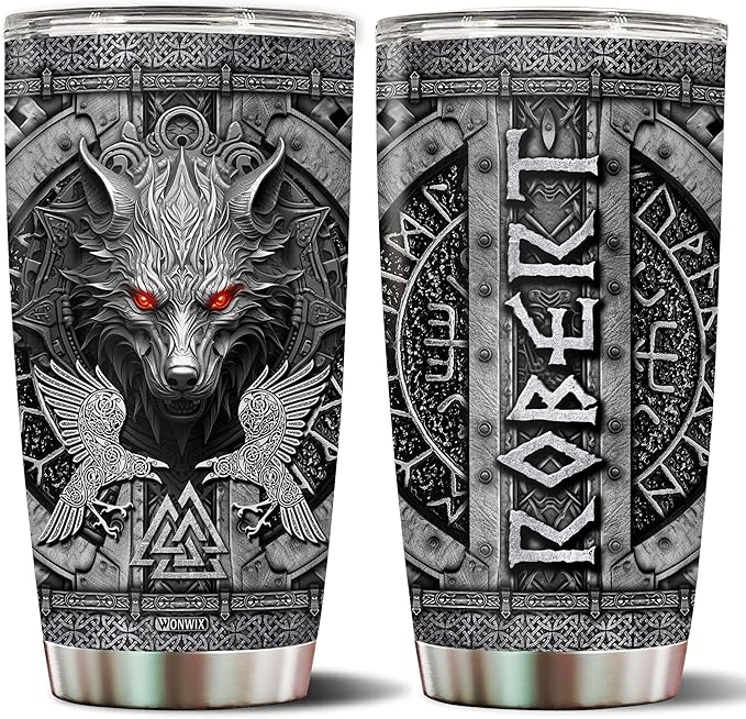 Personalized Wolf Gifts for Men Boy Dad Husband 20oz Insulated Stainless Steel Coffee Cup Travel Mug Tumbler Water Bottle with Lid Wolves Gift for Christmas Birthday Father's Day Valentine