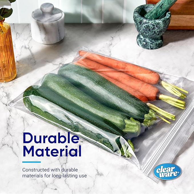 Double Zipper Storage Bags, Gallon Size - 200 Count, (4 packs of 50), Reusable Thick Food Plastic Storage Bags - Microwave-Safe, BPA Free - Resealable Containers for Lunch, Snacks, Meals