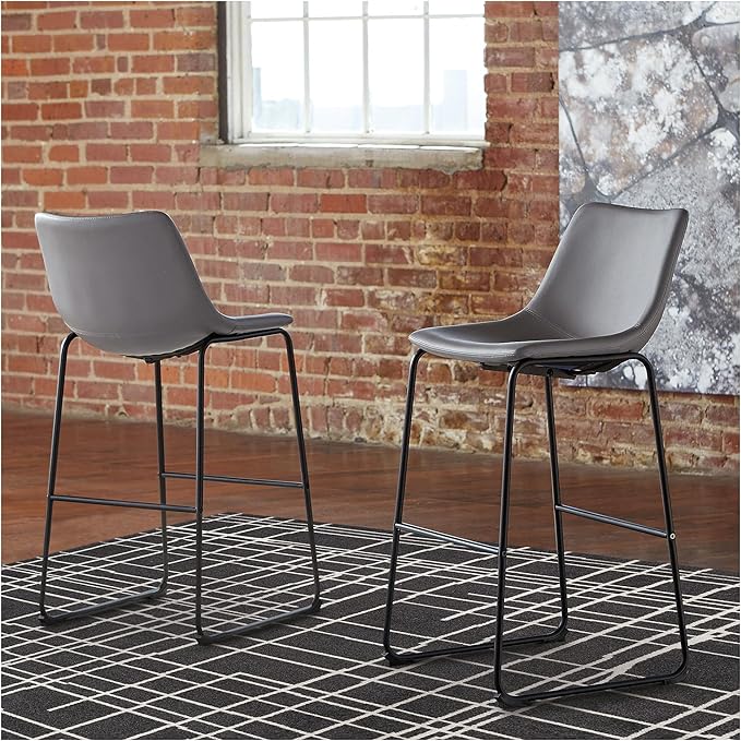 Signature Design by Ashley Centiar Modern Faux Leather 29" Pub Height Bar Stool, Set of 2, Gray
