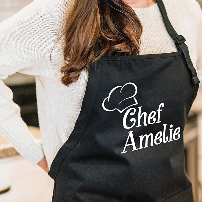 Personalized Chef Apron, Personalized Gift for Dad or Mom, Custom Apron Gift for Boyfriend, Husband, Brother, Wife, Birthday Gifts for Women or Men, Kitchen Cooking Aprons with Pockets
