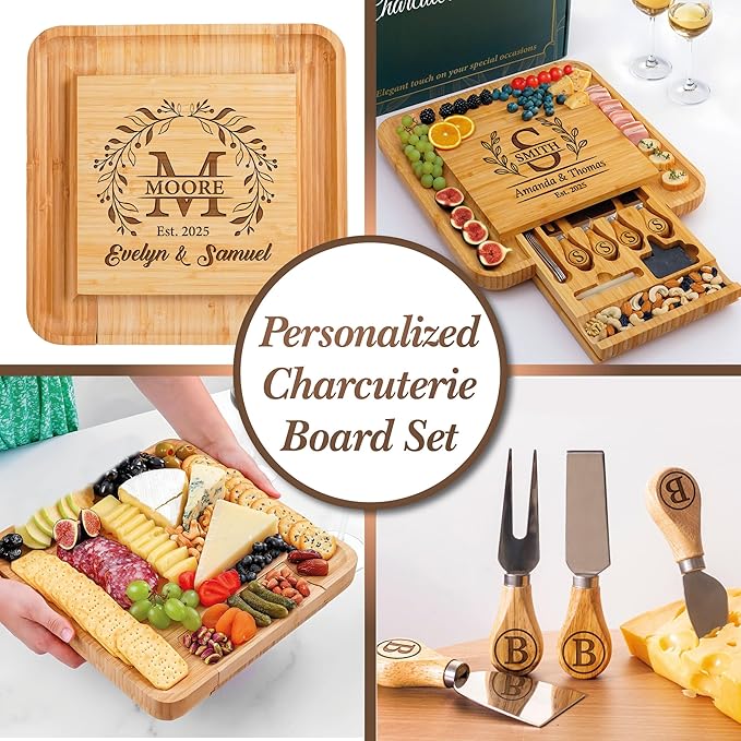 Personalized Charcuterie Board for Christmas, Custom Engraved Large Cheese Board, Perfect Housewarming Gifts for Couples - Women, Customized Wedding, Anniversary, Housewarming & New Home Gifts