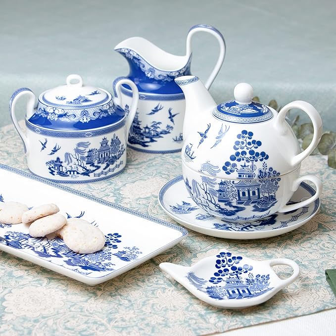 Porcelain 4-Piece Tea for One (Blue Willow)