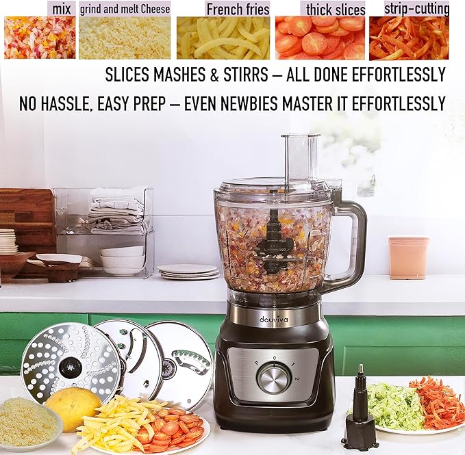 Food Processor Blender Combo, 3-1 Countertop Blender with 8cup Processor Bowl, Grinder,24oz To-Go Lid Cup, 1000W Blenders for Kitchen with Smoothies/Shakes/Mixing/Shredding/Slicing/Chop cheese/Dough