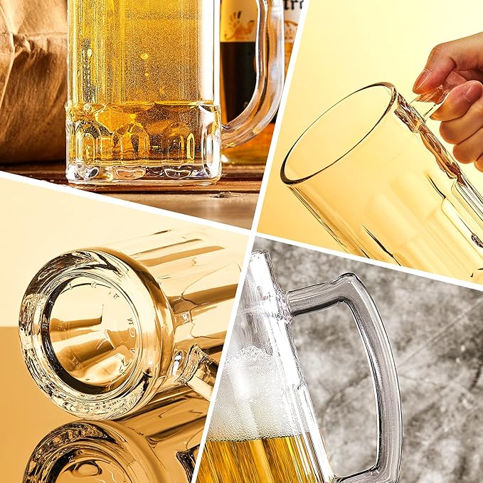 COKTIK 4 Pack Heavy Large Beer Glasses with Handle - 20 Ounce Glass Steins, Classic Beer Mug glasses Set