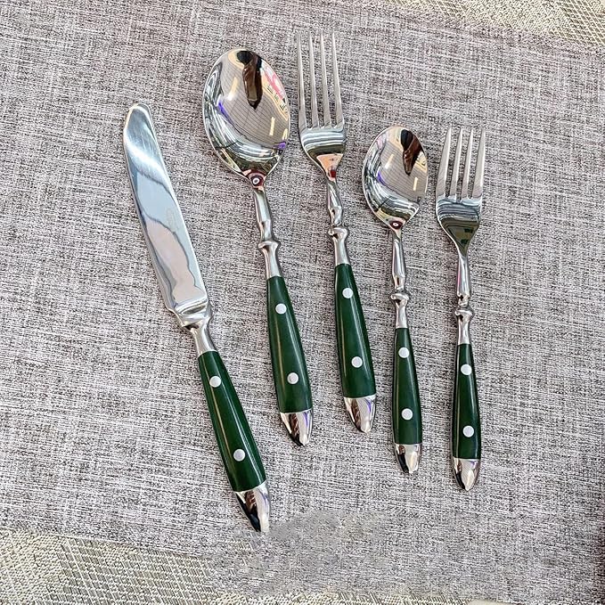 20 Pieces Green Gum Wood Handle Silverware Set for 4,Exquisite Ergonomic Flatware Set Food-Grade Stainless Steel Cutlery Set,Tableware Eating Utensils,Mirror Finished,Dishwasher Safe