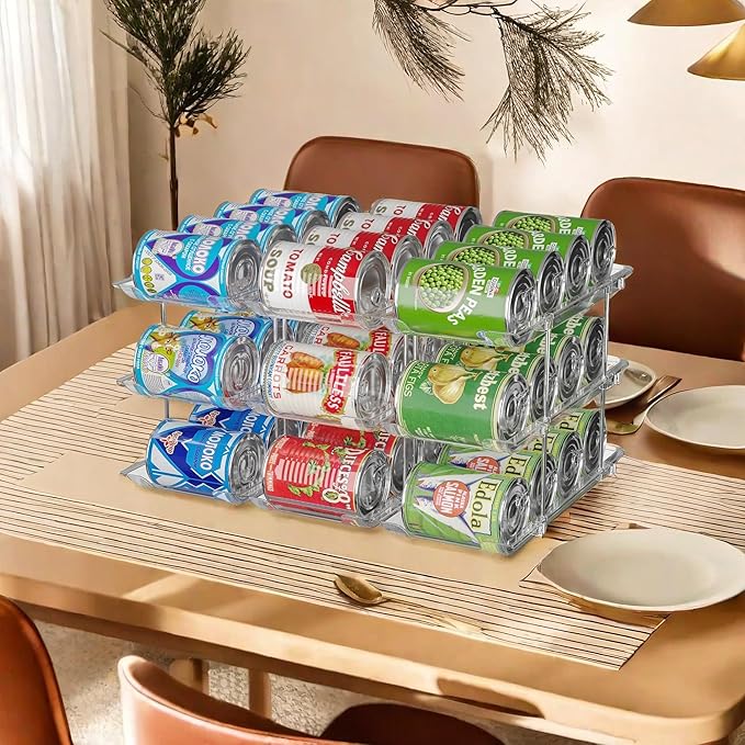 Can Organizer for Pantry Free Combination Can Dispenser, Clear Thickened 3-Tier Storage Rack for 36 Cans Suitable for Cabinet Pantry Fridge Countertop (3 * 3)