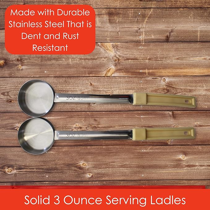 3 Ounce Solid Stainless Steel Portion Control Ladle Spoon for Measuring and Serving; Commercial Grade Serving Scoops [Pack of 2]