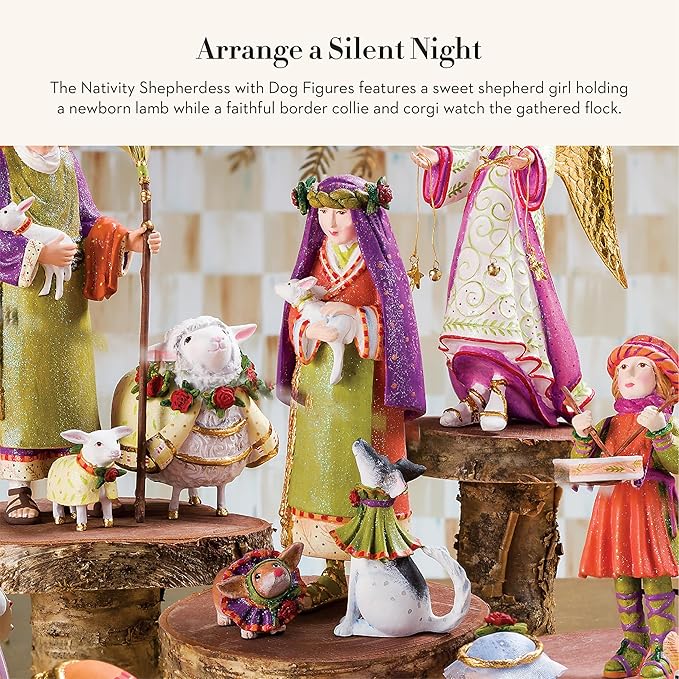 MACKENZIE-CHILDS Patience Brewster Nativity Figurine, Christmas Nativity Home Decor, Shepherdess with Dog