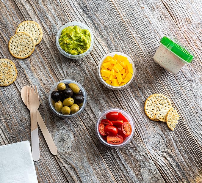 (4 Ounce 10 Pack) Twist cap Containers Clear Bottom With Green Top Screw on Lids Twist Top Food Storage Freezer Containers