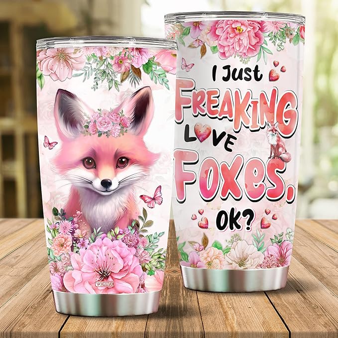 Tumbler Fox Themed Gifts For Women, Girls Who Freaking Love Foxes Cute Funny Gift Mug Cups Birthday Christmas Valentine Mugs Coffee Stainless Steel Cup With Lid