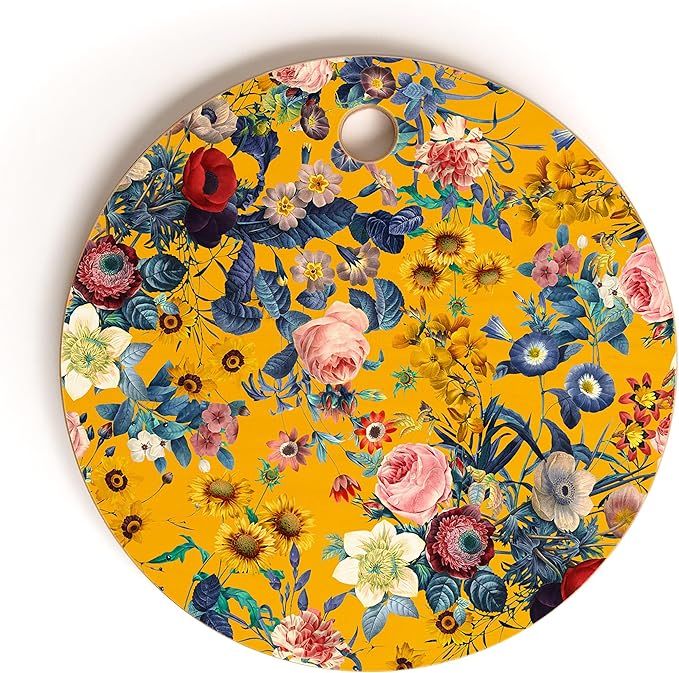 Society6 Bamboo Cutting Board- Kitchen Decor by Burcu Korkmazyurek - Unique Cutting Boards for Kitchen, 11.5" x 11.5" x 0.5", Summer Botanical Garden IX