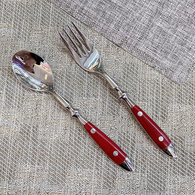 IKXO 16 Pieces Red Gum Wood Handle Silverware Set for 4, Exquisite Ergonomic Flatware Set Food-Grade Stainless Steel Cutlery Set, Tableware Eating Utensils, Mirror Finished, Dishwasher Safe…