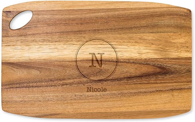 Weddingstar Personalized Wooden Rounded Rectangle Cutting Board or Serving Board 16" x 10" - Circle Monogram Etching