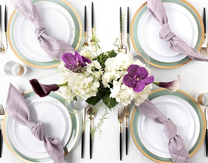 [30 Pack 10.7''] White Plastic Party Plates With Gold Rim Edge Collection Premium heavyweight Elegant Disposable Tableware Dishes
