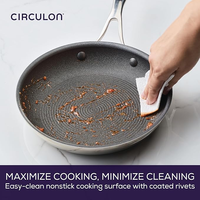 Circulon C1 Series Clad Stainless Steel with ScratchDefense Technology Cookware Nonstick Induction Frying Pan/Skillet, Metal Utensil Safe, 10 Inch Fry Pan - Polished Stainless Steel