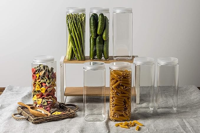 Silicook Clear Plastic Jar, Set of 3-40oz, Square Shaped, Transparent, Food Storage Container, Kitchen & Household Organization for Dry goods, Spices, Vegetables, Ingredients and More