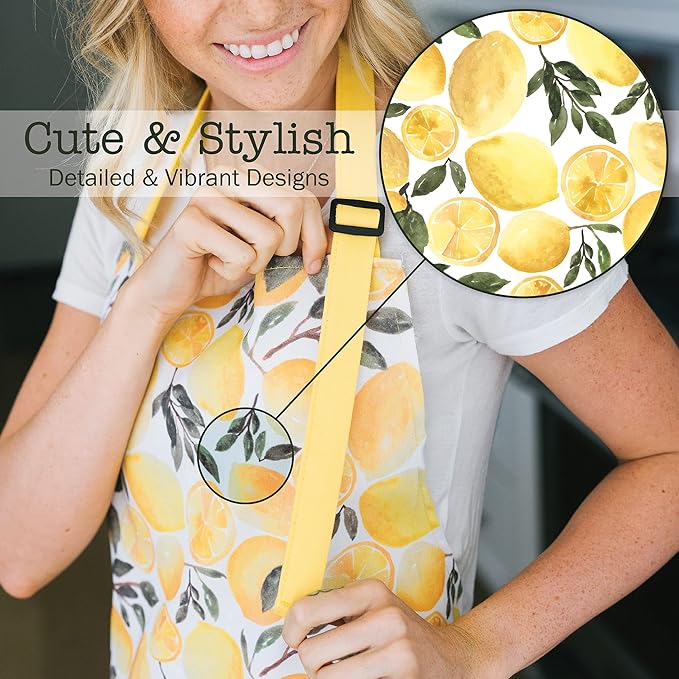 Adjustable Designer Kitchen Apron for Adults | Cotton Cooking Apron with Pockets and Adjustable Neck Buckle