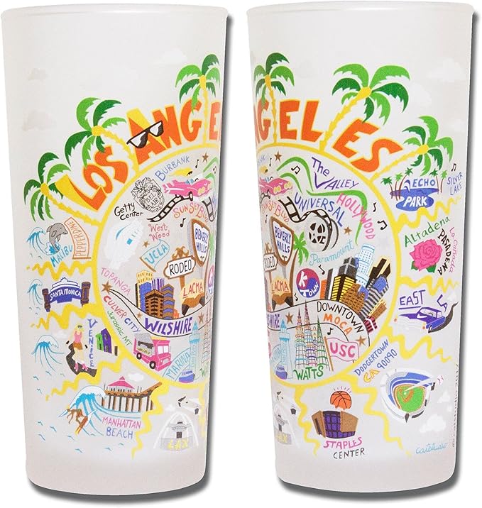 Catstudio Drinking Glass, Los Angeles Frosted Glass Cup for Kitchen, Drinking Glasses, 15oz Dishwasher Safe Tumbler, Wedding Gifts