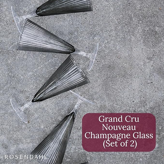 Rosendahl Grand Cru Nouveau Stemmed Champagne Glasses Set (Set of 2), 6.8 Fl. Oz. - Elegant Lead-Free Crystal, Dishwasher Safe, Modern Design for Sparkling Wine & Champagne (Smoke)