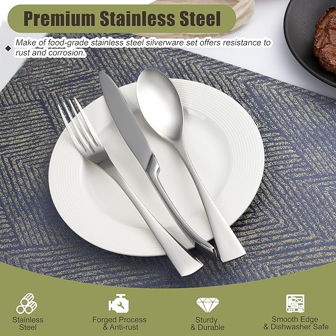 40-Piece Silverware Set for 8, Stainless Steel Flatware Set Food-Grade Silverware Cutlery Set, Include Knife/Fork/Spoon, Mirror Polished, Dishwasher Safe