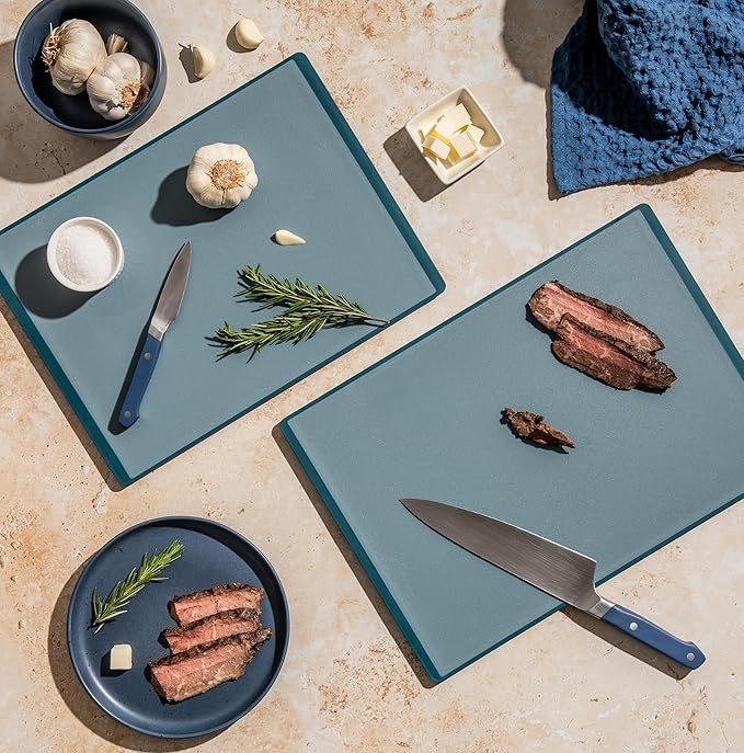 SMIRLY Plastic Cutting Board Set 3 Pieces, Non-Slip Dishwasher Safe Chopping Boards for Kitchen, Blue