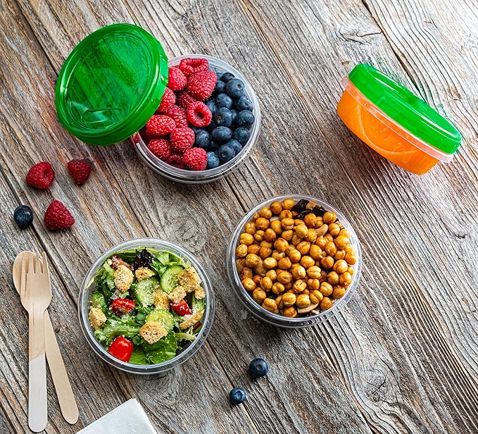 (8 Ounce 20 Pack) Twist cap Containers Clear Bottom With Green Top Screw on Lids Twist Top Food Storage Freezer Containers