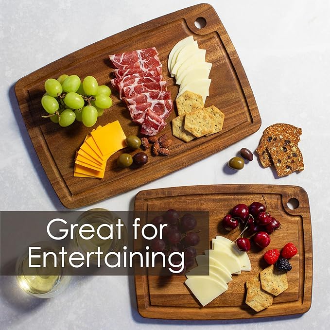 TB Home 2-Piece Acacia Wood Cutting Board Set, Set of 2 Wooden Cutting Boards