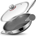 LOLYKITCH 13-inch Nonstick Wok & Stir-fry Pan with Lid, Induction Compatible, Tri-ply Stainless Steel Ceramic Coating Cookware, Perfect for Stir-frying, Sauté, and Simmering, Dishwasher and Oven Safe