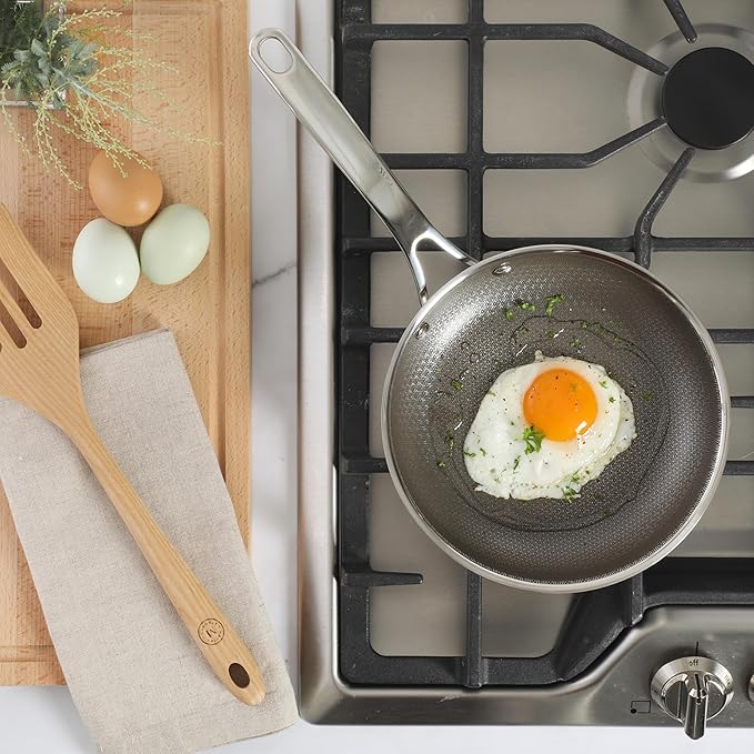 Martha Stewart Badgley Hybrid Nonstick 8 Inch TriPly Stainless Steel Fry Pan & Stay Cool Handle - Laser Etched Non-Toxic Nonstick Skillet - Dishwasher and Induction Safe