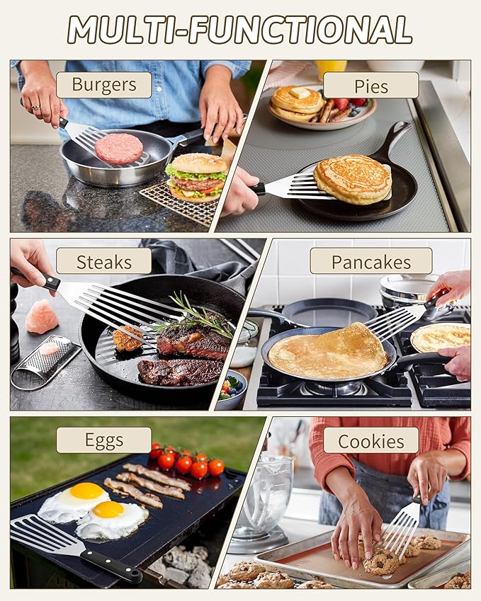 HaSteeL 2 Pack Fish Spatula Turner, 12.5" & 11" Stainless Steel Slotted Spatula Set for Kitchen Cooking, Flipping, Turning, Frying & Grilling, Full Tang ABS Handle, Dishwasher Safe