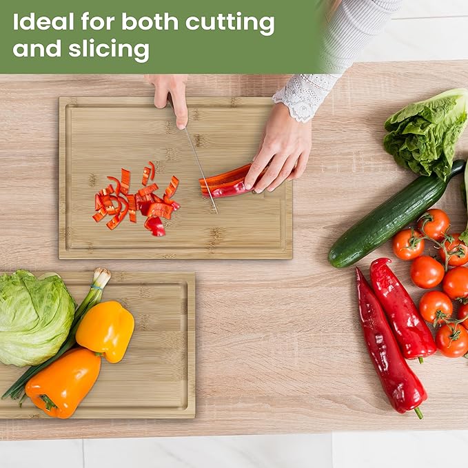 Premium Bamboo Wood Cutting Board Set - Kitchen Appliances for Home Cooks, Ideal Stocking Stuffers & Christmas Gifts, 3-Piece Knife-Friendly Boards with Juice Grooves