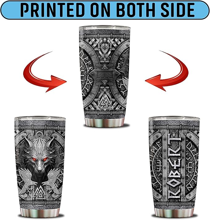 Personalized Wolf Gifts for Men Boy Dad Husband 20oz Insulated Stainless Steel Coffee Cup Travel Mug Tumbler Water Bottle with Lid Wolves Gift for Christmas Birthday Father's Day Valentine