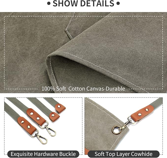 ZOMAO Cotton Canvas Cross Back Apron for Men and Women,Chef Apron With Adjustable Strap and Large Pockets,Kitchen Cooking Baking Bib Heavy Duty Work Apron