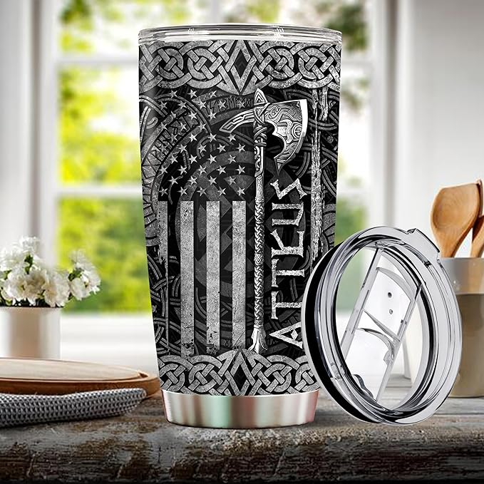 Personalized Viking Gifts for Men Dad 20oz Stainless Steel Insulated Coffee Cup Travel Mug Tumbler with Lid Christmas Birthday Fathers Day Valentine Gift for Husband Son Boy