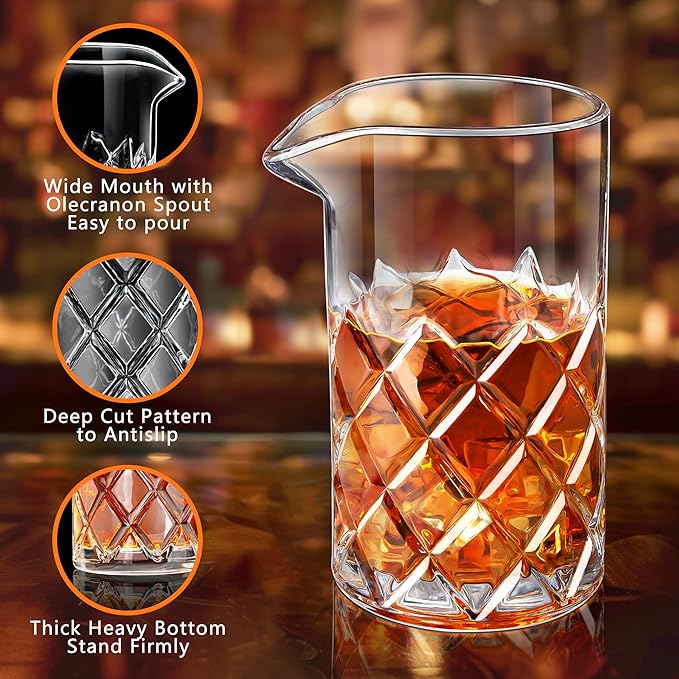 LIGHTEN LIFE Cocktail Glass, 20 oz Crystal Mixing Beaker, Old Fashioned Bar Stirring Glass