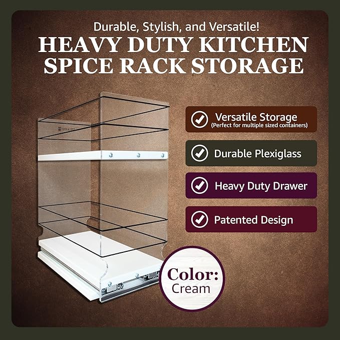 Vertical Spice - Heavy Duty Kitchen Spice Rack Storage - Pull Out Drawers For Kitchen Cabinets - Sliding Pantry Organizers - Seasoning Cabinet Pull Out Shelves - Made in USA -5.75"W x 12.25"H x 10.6"D