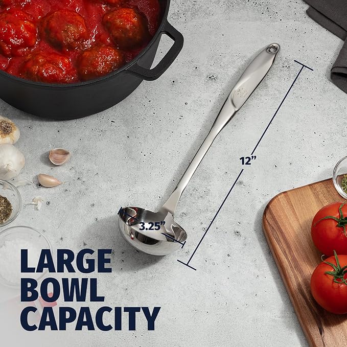 Zulay Kitchen Stainless Steel Soup Ladle - 13” Large Ladle for Soups, Stews & Sauces - Durable, Heat-Resistant, Rust-Proof & Dishwasher Safe Kitchen Utensil with Ergonomic Handle