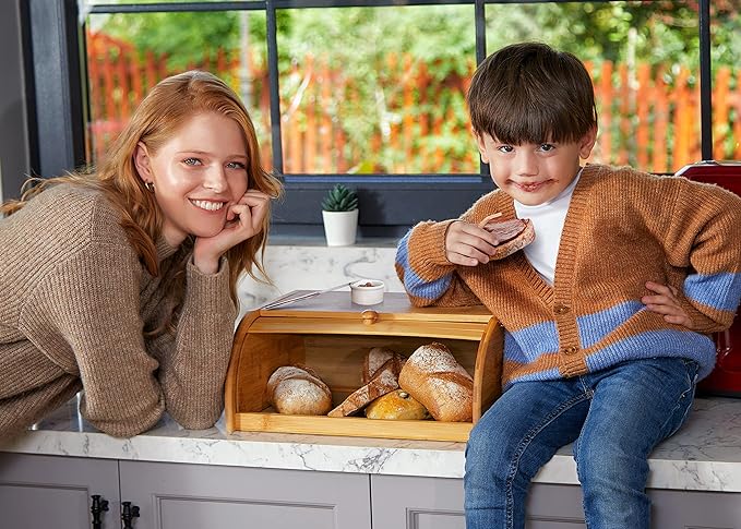ROYALHOUSE Natural Bamboo Roll Top Bread Box Kitchen Food Storage - Assembly Required