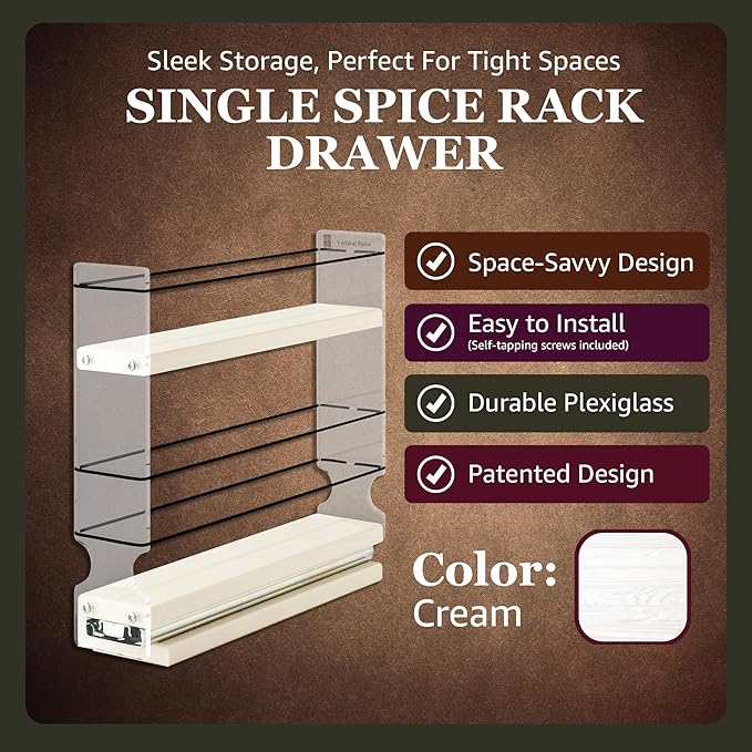 Vertical Spice Narrow Spice Rack - Sliding Spice Jars Organizer - Pantry Organizers & Storage - Slide Out Drawers for Kitchen Cabinets - Seasoning Caddy (2.3" W x .9.25" H x 10.6" D, Assembled)