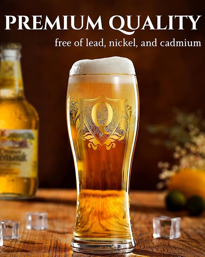 Personalized Beer Glass, Custom Alcohol Gifts for Beer Lovers, Unique Birthday, Christmas Gifts for Dad, Uncle, Husband, Boyfriend, with Initial R