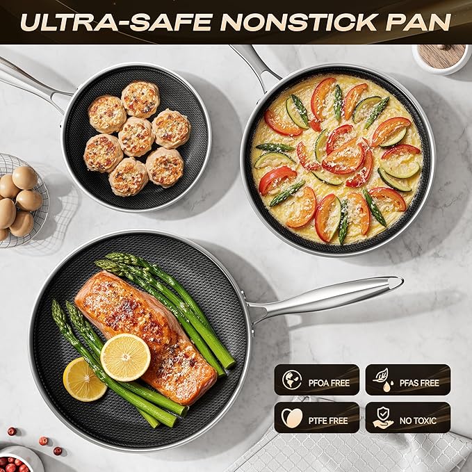 Hybrid Nonstick11 Inch Frying Pan,Non Stick Frying Pan,PFAS PFOA PTFE Free,Stay-Cool Handle, Dishwasher-Friendly, Oven-Safe Up to 600°F, Induction Ready, Compatible with All Cooktops