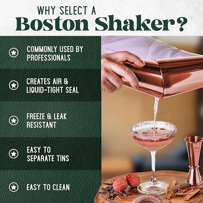 Mixology Cocktail Shaker Boston Shaker Set Professional Weighted Martini Shakers, Strainer and Japanese Jigger, Portable Bar Set for Drink Mixer Bartending, Exclusive Recipes Cards (Copper)