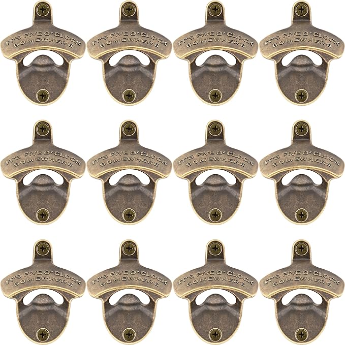 12 PCS Bottle Opener Wall Mounted Vintage IT'S FIVE O'CLOCK SOMEWHERE Mountable Beer Bottle Cap Opener Bulk for DIY