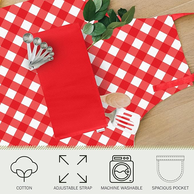 Adjustable Designer Kitchen Apron for Adults | Cotton Cooking Apron with Pockets and Adjustable Neck Buckle
