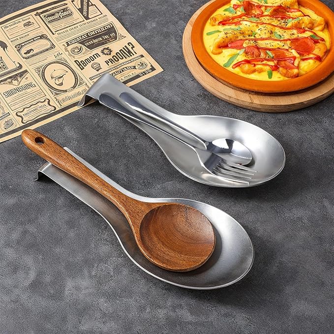 10 Pcs Stainless Steel Spoon Rest, Spatula Ladle Holder Utensil Spoon Rest for Stove Top/Countertop Heavy Duty Ladle Holder Dishwasher Safe for Kitchen Cooking Utensils, 10.24 x 3.86 Inch (Silver)